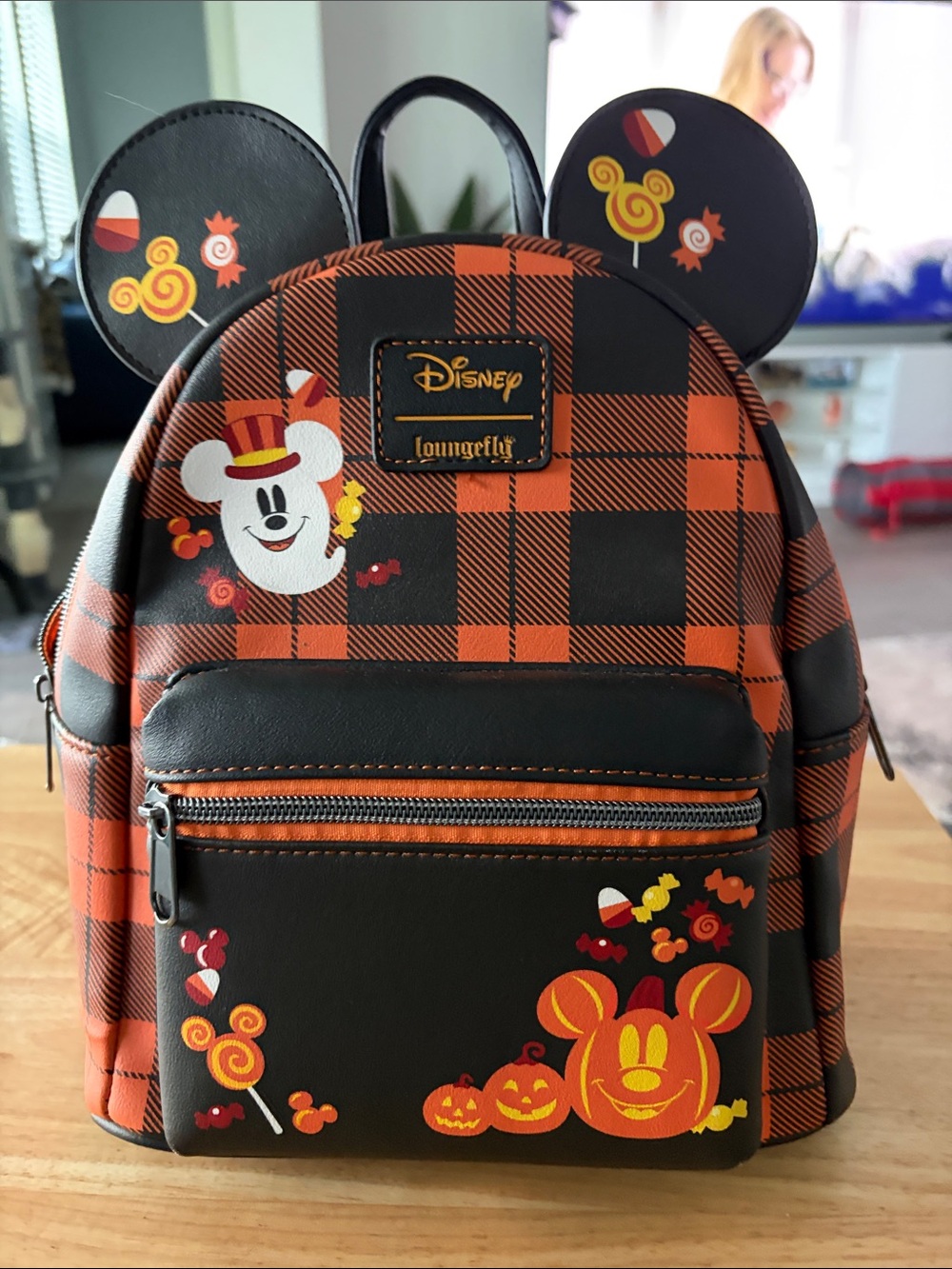 Loungefly Orange & Black Halloween Plaid Mickey Mini Backpack
